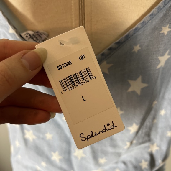 Splendid Size Large Americana Denim Star Patriotic V Neck Slip Dress POSH38 - Picture 13 of 15